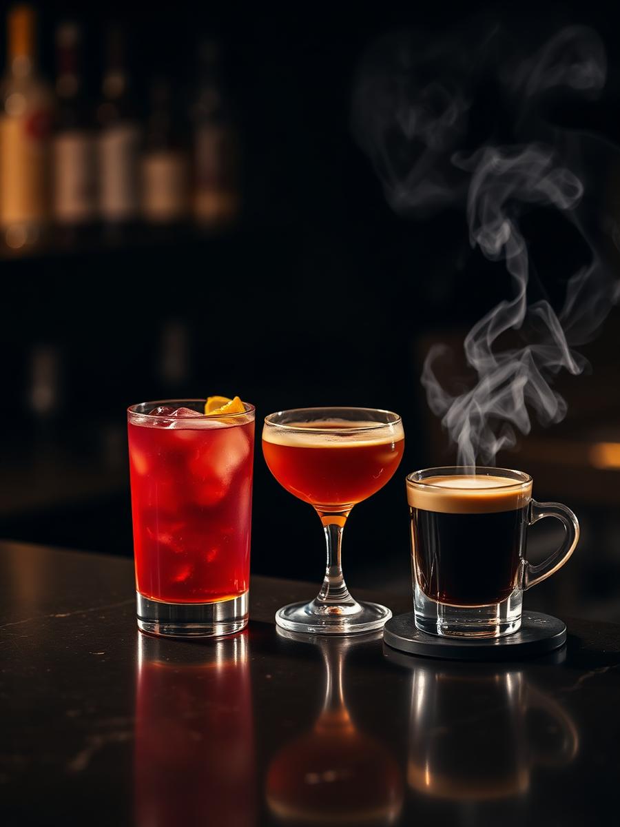 Cocktails and coffee on the bar