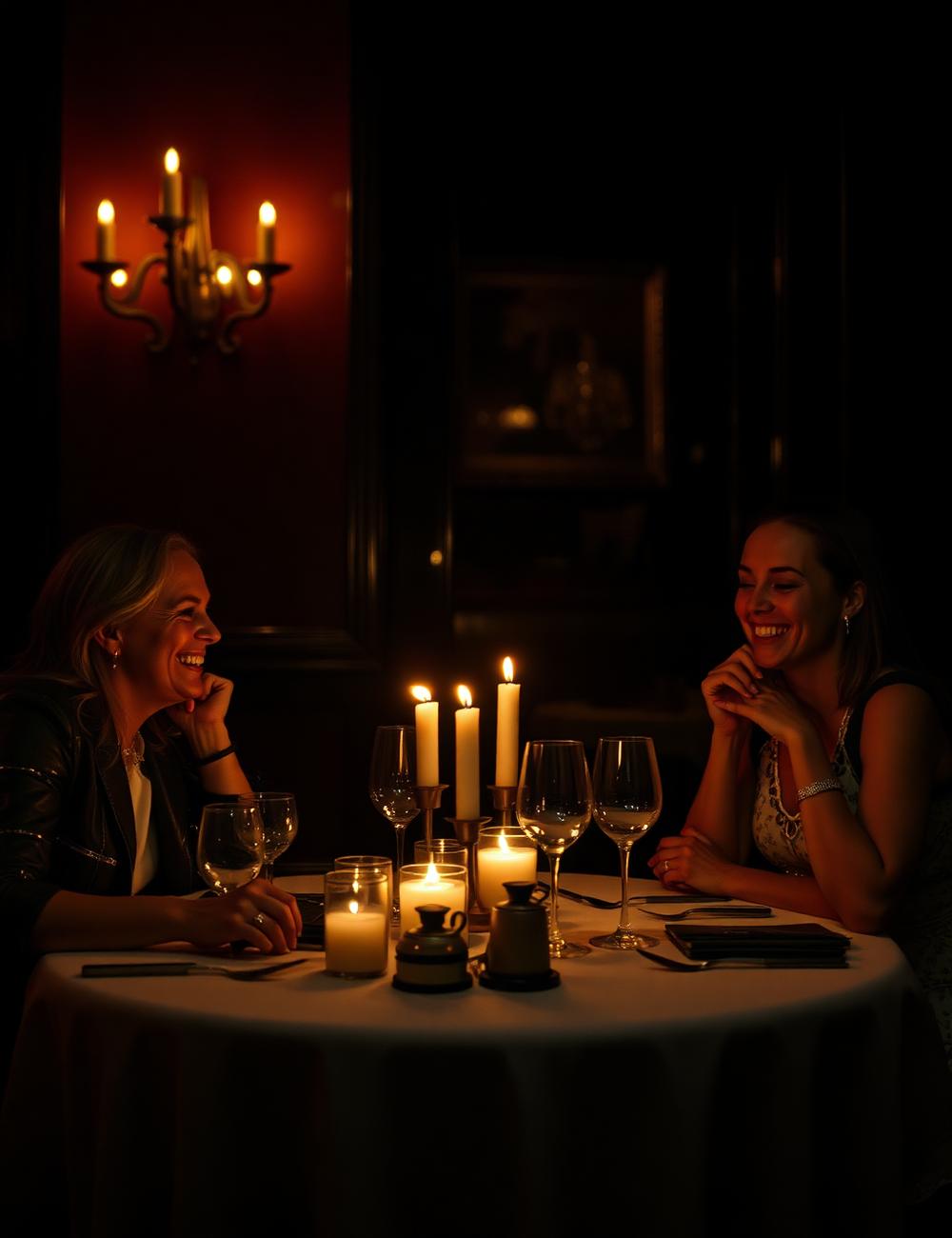 Guests dining together by candlelight