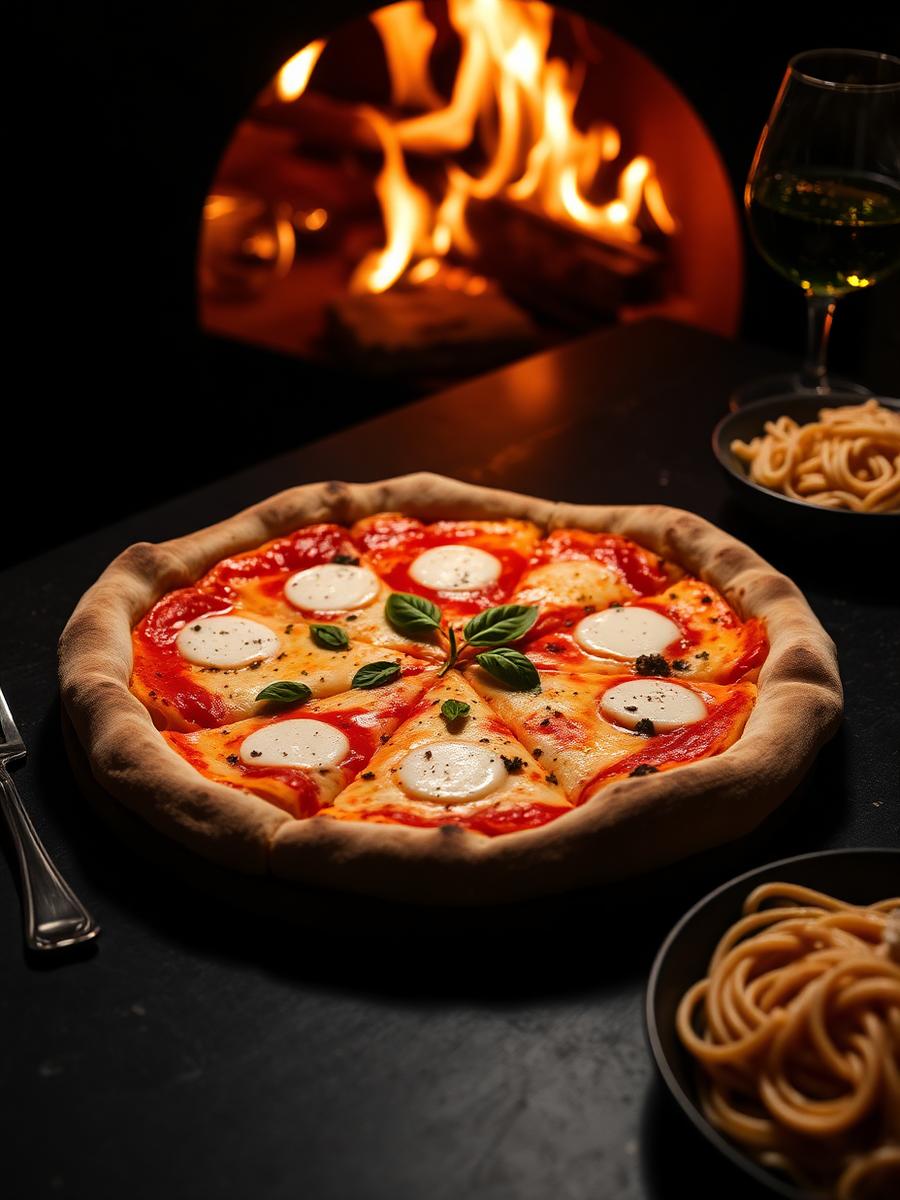 Wood fired pizza at night